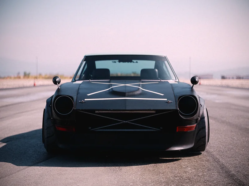 Front view of the Stage One 1975 Datsun 280Z CGI concept.