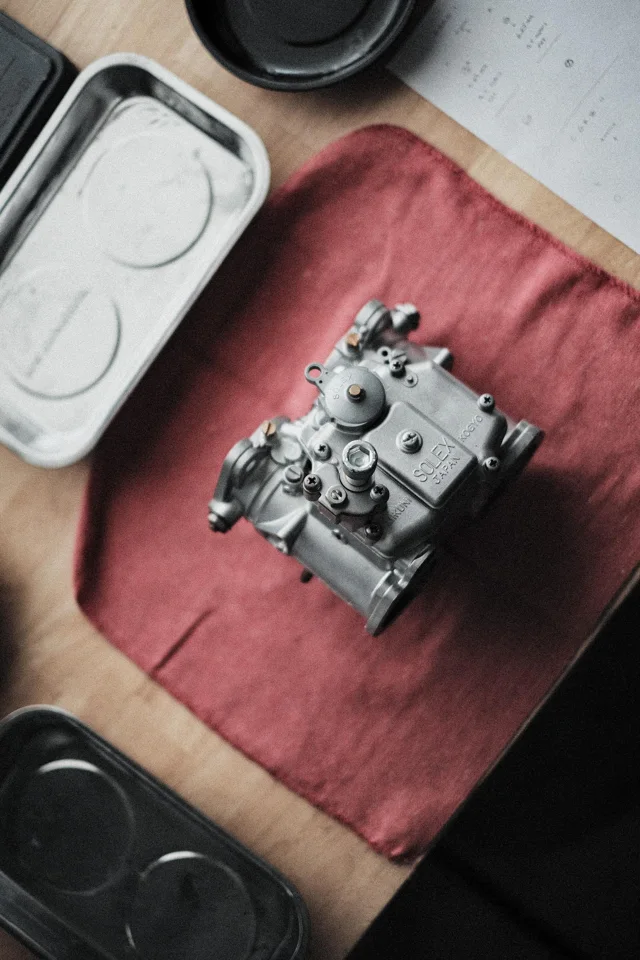Carburetor laid out on a cloth